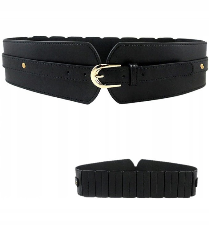 SZEROKI PAS BIODROWY Sukienki Płaszcze CZARNY eko