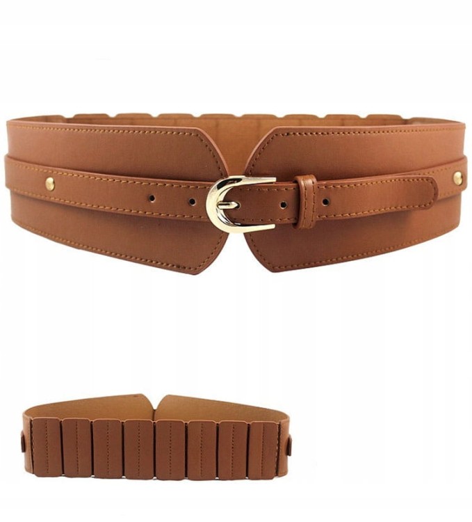 SZEROKI PAS BIODROWY Sukienki Płaszcze BRĄZOWY eko