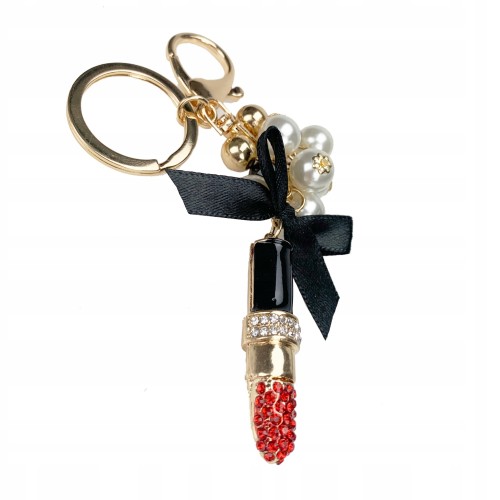 BRELOCZEK Szminka Cyrkonie Brelok do kluczy Złoty