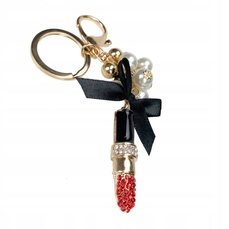 BRELOCZEK Szminka Cyrkonie Brelok do kluczy Złoty