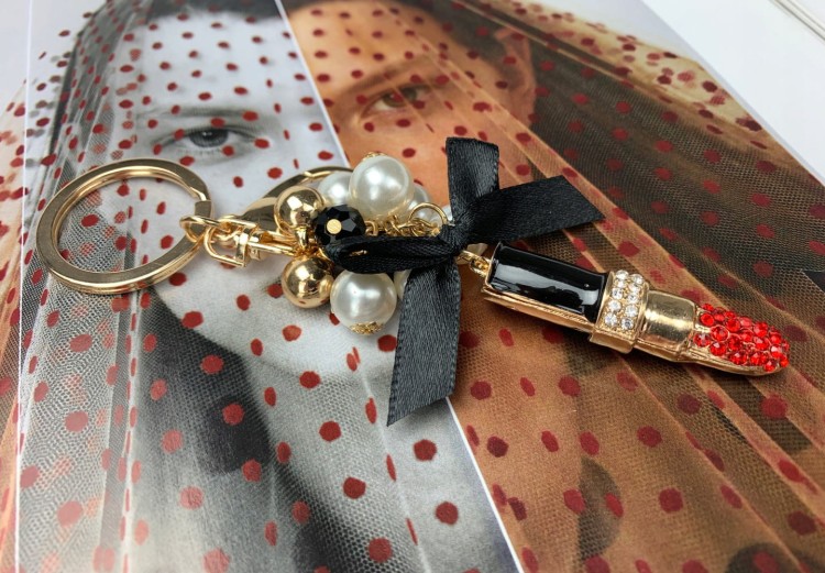 BRELOCZEK Szminka Cyrkonie Brelok do kluczy Złoty