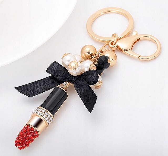 BRELOCZEK Szminka Cyrkonie Brelok do kluczy Złoty