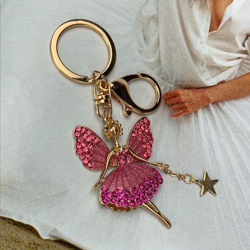 BRELOCZEK Wróżka Baletnica Różowy Złoty Cyrkonie