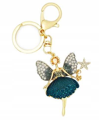 BRELOCZEK Wróżka Baletnica Czarny Złoty Cyrkonie