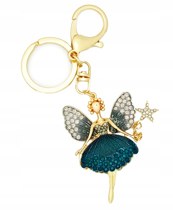 BRELOCZEK Wróżka Baletnica Czarny Złoty Cyrkonie