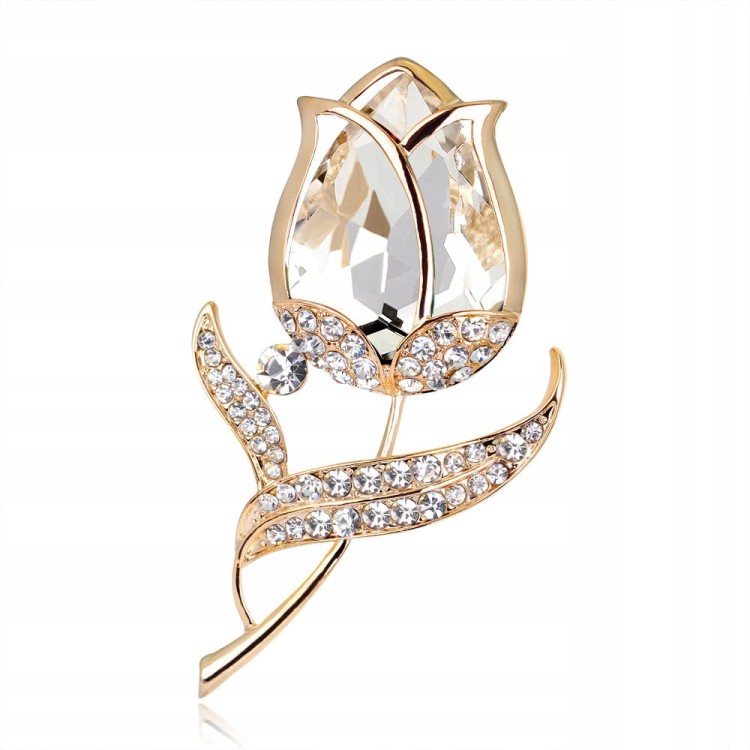 PINETS broszka kwiat RÓŻA kolor złoty z cyrkoniami