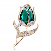 PINETS broszka kwiat RÓŻA Zielony Złoty Cyrkonie