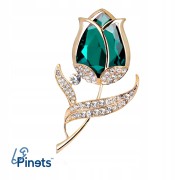 PINETS broszka kwiat RÓŻA Zielony Złoty Cyrkonie