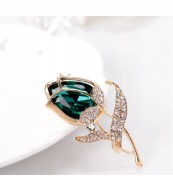 PINETS broszka kwiat RÓŻA Zielony Złoty Cyrkonie