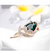 PINETS broszka kwiat RÓŻA Zielony Złoty Cyrkonie