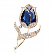 PINETS broszka kwiat RÓŻA Granatowy Złoty Cyrkonie