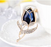 PINETS broszka kwiat RÓŻA Granatowy Złoty Cyrkonie