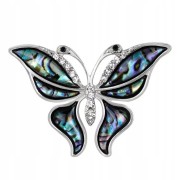 PINETS broszka MOTYL masa perłowa cyrkonie Srebrna