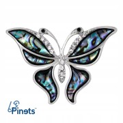 PINETS broszka MOTYL masa perłowa cyrkonie Srebrna