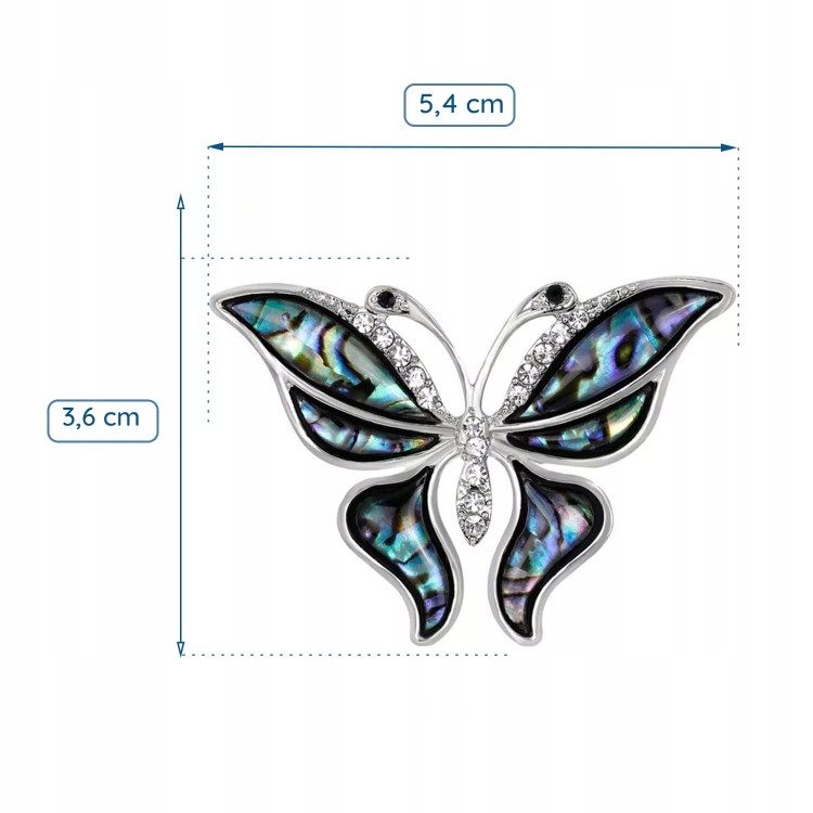 PINETS broszka MOTYL masa perłowa cyrkonie Srebrna