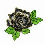 KWIAT CZARNA róża aplikacja złote obszycie