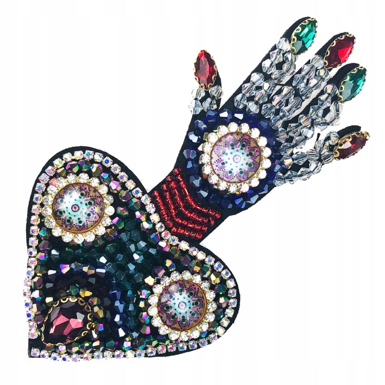 Naszywka cyrkoniowa Serce Ręka Cyrkonie Koraliki