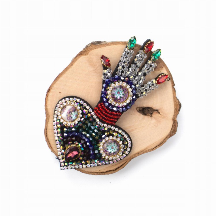 Naszywka cyrkoniowa Serce Ręka Cyrkonie Koraliki