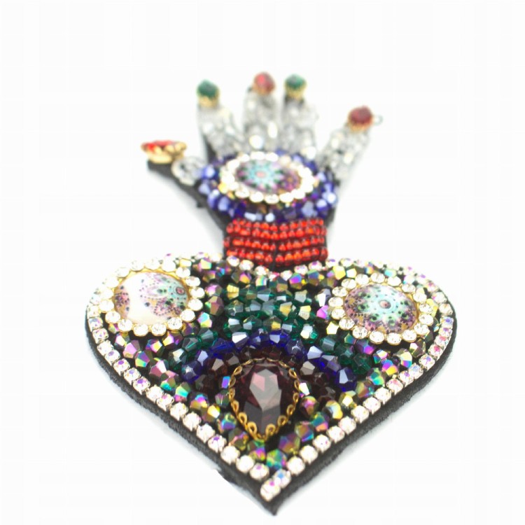 Naszywka cyrkoniowa Serce Ręka Cyrkonie Koraliki