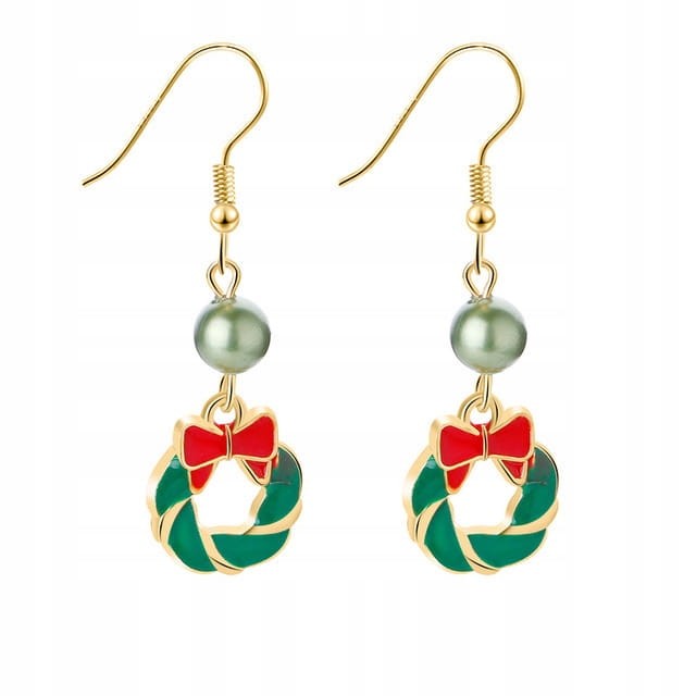 KOLCZYKI Długie świąteczne Wianek świąteczny Zima