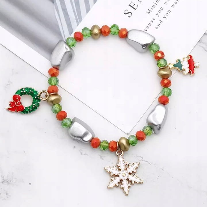 BRANSOLETKA świąteczna Śnieżynka Choinka Koraliki