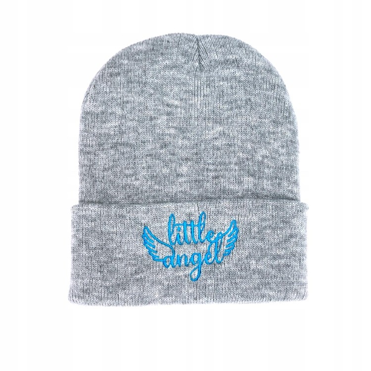 CZAPKA Little Angel szara niebieskie haft Logo