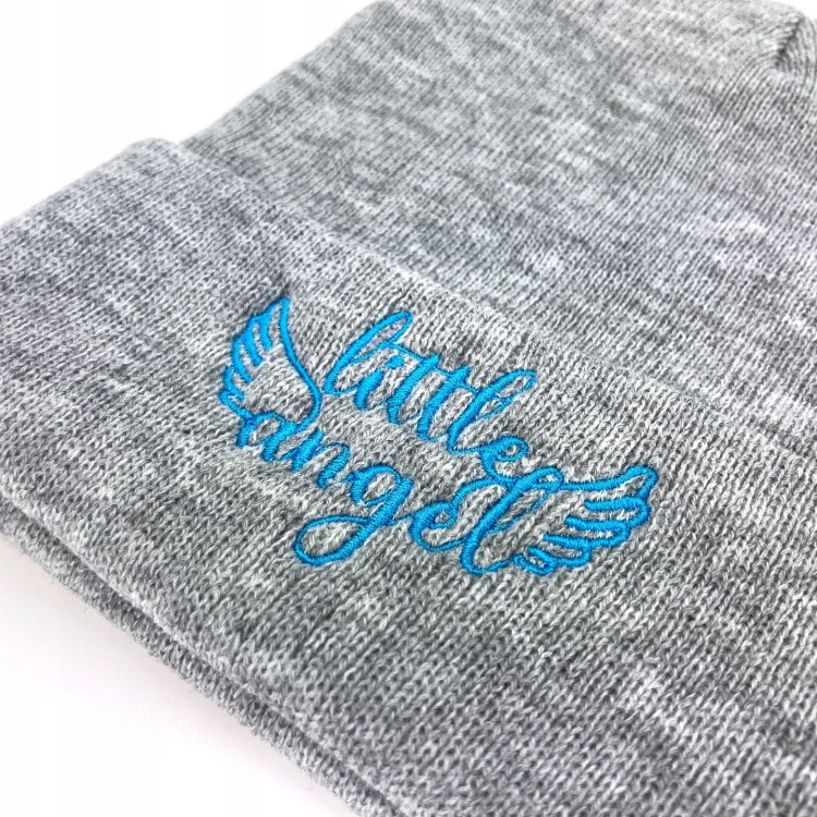 CZAPKA Little Angel szara niebieskie haft Logo