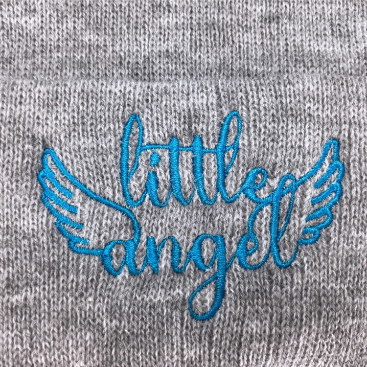 CZAPKA Little Angel szara niebieskie haft Logo
