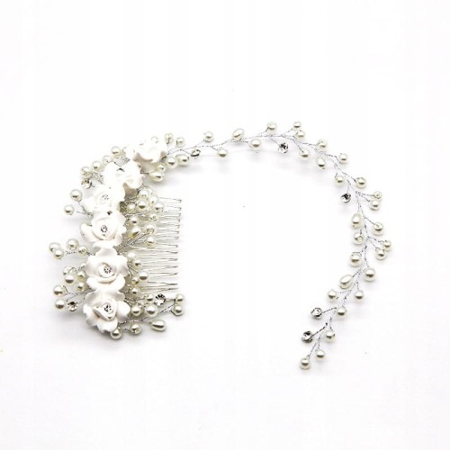 WIANEK ślub Kwiaty Cyrkonie Perły Grzebyk Wsuwka