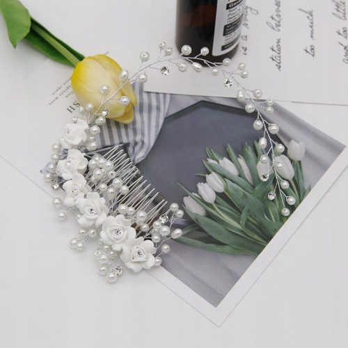 WIANEK ślub Kwiaty Cyrkonie Perły Grzebyk Wsuwka