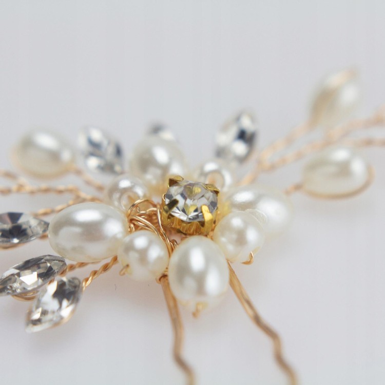 SPINKa do włosów Wsuwka Ślub cyrkonie Kwiat Kok