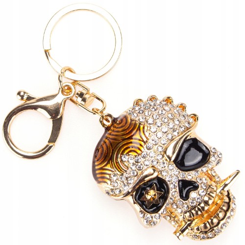 BRELOCZEK Brelok do kluczy złoty Czaszka Cyrkonie