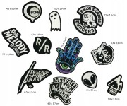 ZESTAW 11 Naszywki TERMO Ręka Fatimy Napis Ufo