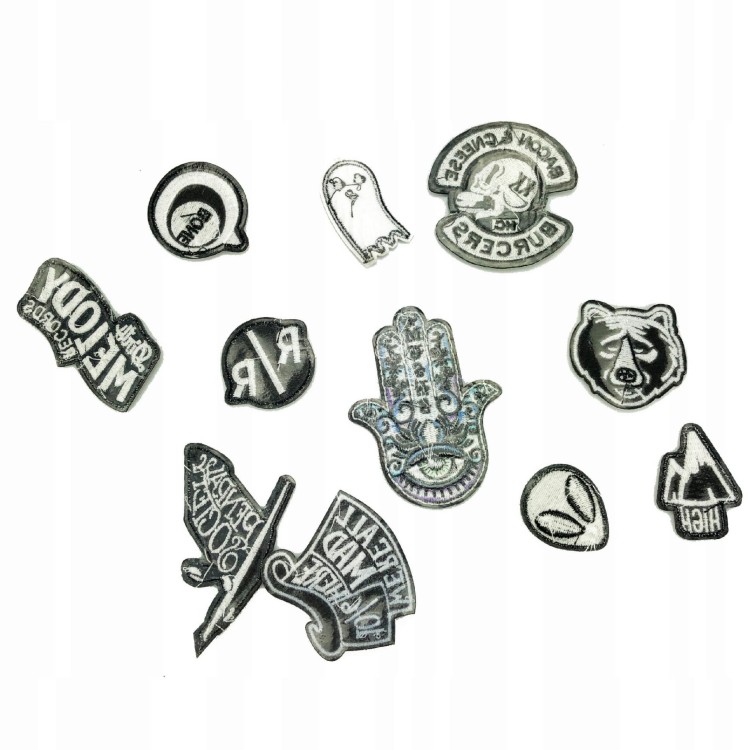 ZESTAW 11 Naszywki TERMO Ręka Fatimy Napis Ufo