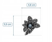 PINETS Broszka czarny Kwiat Cyrkonie perła Liście