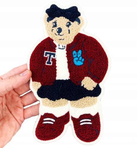 Naszywka puchaty Miś 20 cm misiu z kokardą bordo