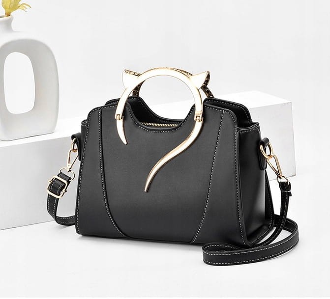 Torebka czarna kocie uszy Eko skóra Kuferek Kot