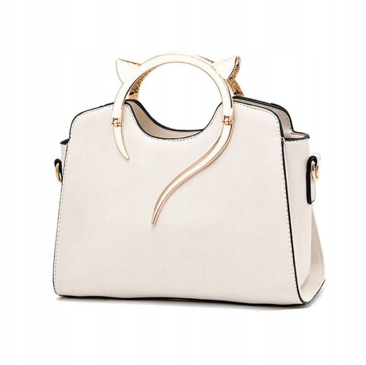 Torebka ecru kocie uszy Eko skóra Kuferek Kot