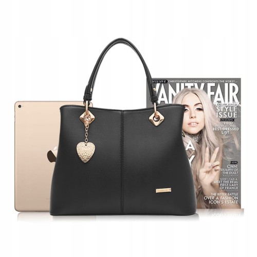 Torebka czarna skóra eko skórzana Kuferek brelok