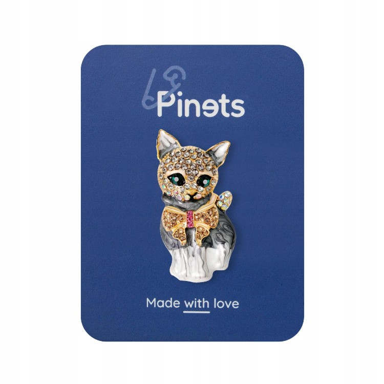 PINETS broszka Kotek z kokardką cyrkonie Sfinks