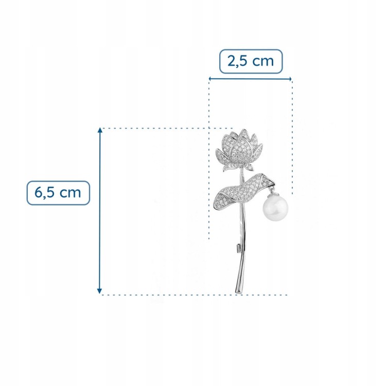 PINETS Broszka srebrna Róża pozłacana Białe złoto