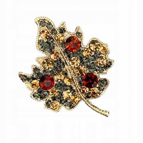 PINETS Broszka złoty Liść Listek Cyrkonie ozdoba