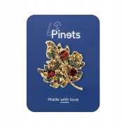 PINETS Broszka złoty Liść Listek Cyrkonie ozdoba