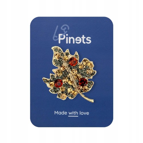 PINETS Broszka złoty Liść Listek Cyrkonie ozdoba