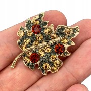 PINETS Broszka złoty Liść Listek Cyrkonie ozdoba