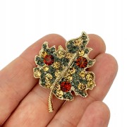 PINETS Broszka złoty Liść Listek Cyrkonie ozdoba