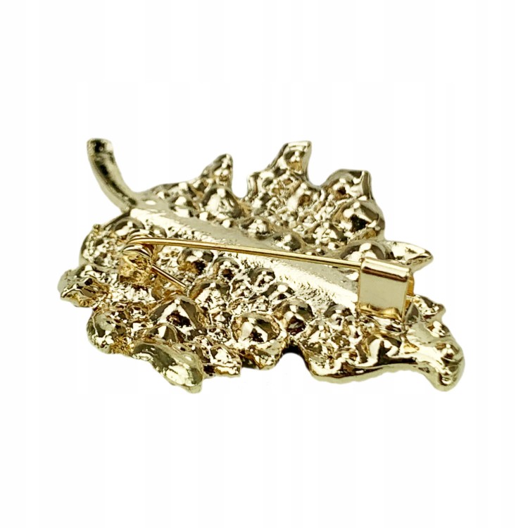 PINETS Broszka złoty Liść Listek Cyrkonie ozdoba
