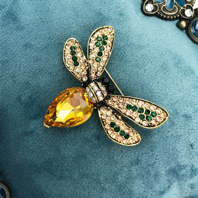PINETS broszka Owad Mucha Ważka cyrkonie żółta