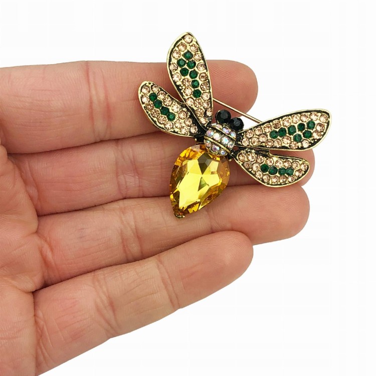 PINETS broszka Owad Mucha Ważka cyrkonie żółta