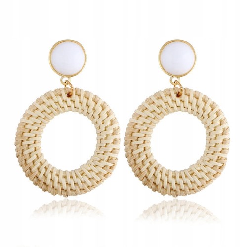 Kolczyki wiszące naturalne słomiane ratan długie